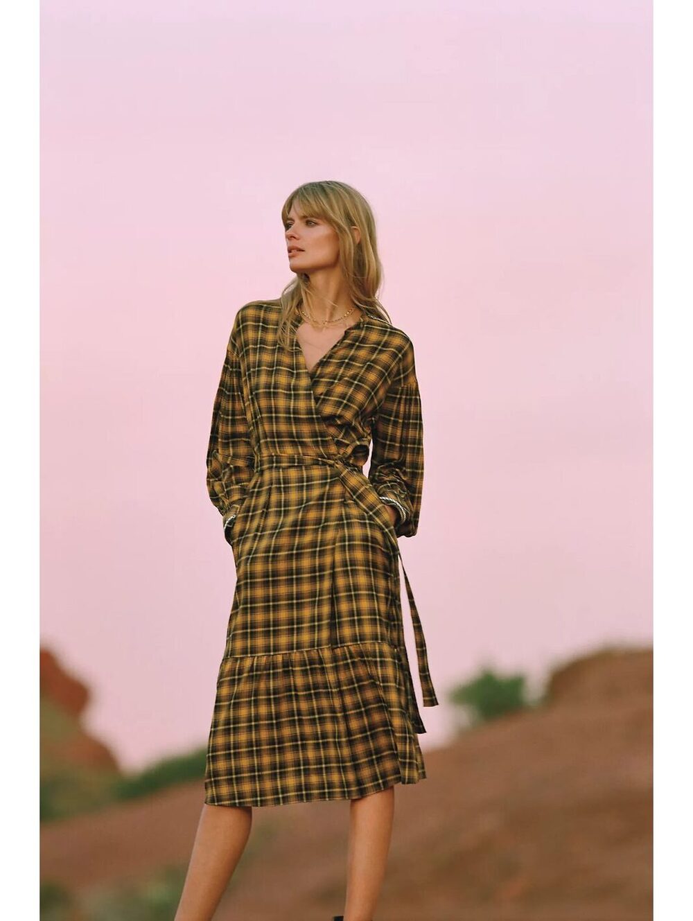 Anthropologie Plaid Flannel Wrap Dress | Size L